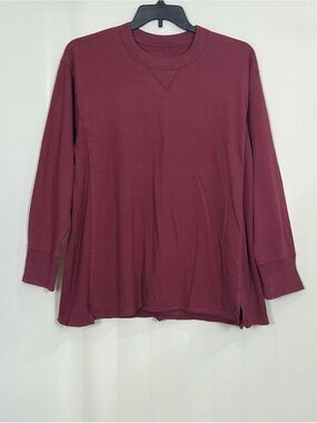 Aerie Women’s Cozy Long Sleeve Oversized Boyfriend T-Shirt Cherry Tart Size M
